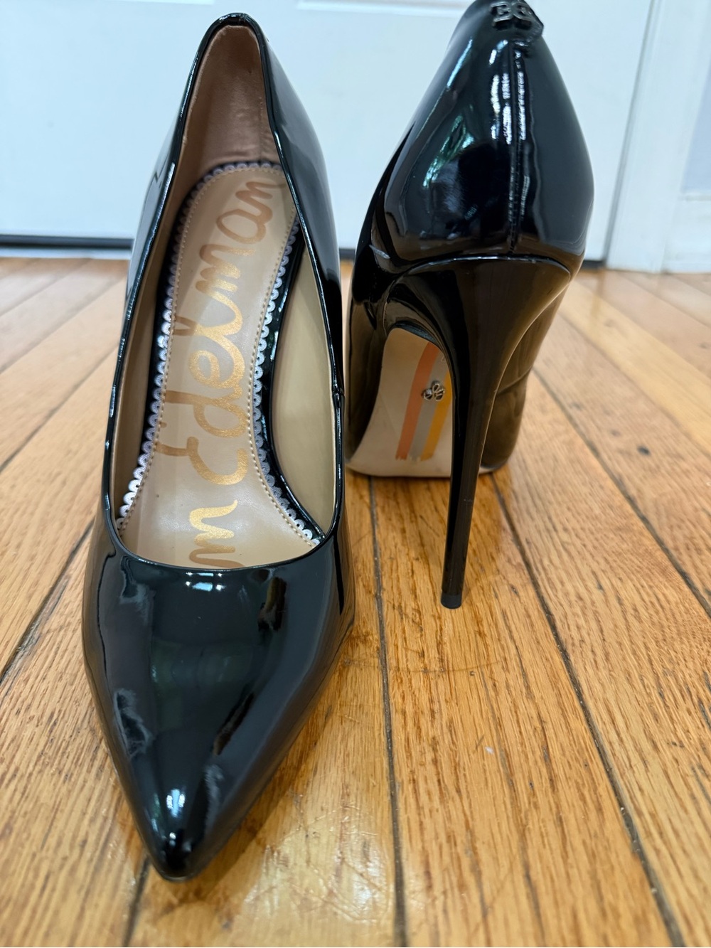 Sam Edelman Black Patent Pointed Toe Pumps Size 9 Stiletto Heels Classic Sexy - Picture 5 of 12